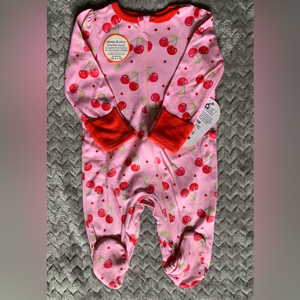 💥3/$24💥 Cherry Pink Footies with Inverted Zipper from Wonder Nation in 0-3M